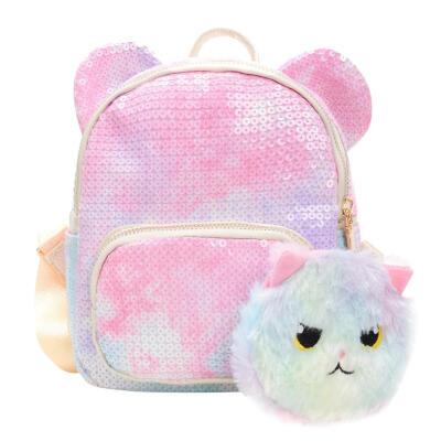 

Cute Ears Decor Travel Backpacks Sequins Women Kids Plush Pendant Knapsack