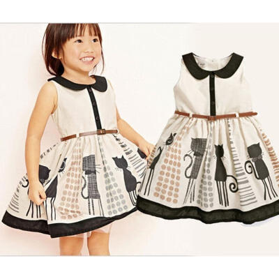 

Lovely Princess Baby Kids Girls Cat Belt Party One-piees Gown Dresses 2-8Y