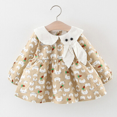 

Infant Baby Girls Long Sleeve Rabbit Print Princess Dresses Clothes