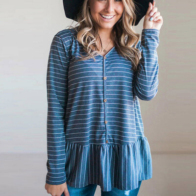 

Nomeni Fashion Womens Casual Long Sleeve V Neck Sweatshirt Striped Blouse Pullove