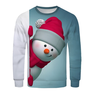 

Toponeto Christmas Couples 3D Printed Long-sleeved Sweater With Round Collar Blouse