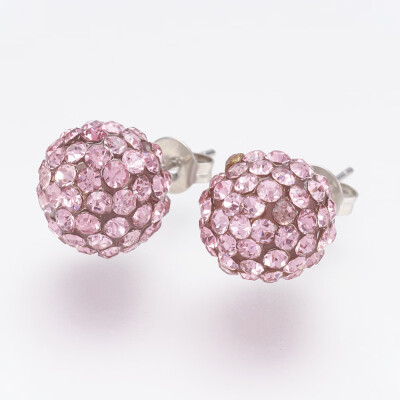 

Resin Rhinestone Ball Stud Earrings with Stainless Steel Pins&Iron Ear Nuts Round PearlPink 11mm Pin 07mm