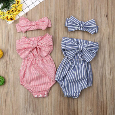 

Newborn Infant Baby Girls Off Shoulder Striped Romper Bodysuit Jumpsuit Outfits