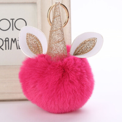 

10CM Unicorn Horn Cute Keychain Pendant Women Key Ring Holder Pompoms Key Chains