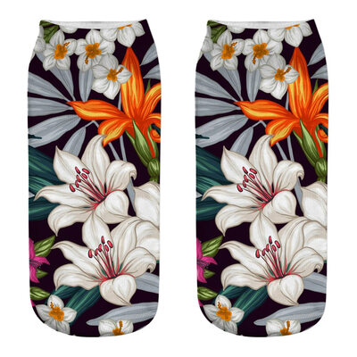 

1 Pair Women Ankle Sock Unisex Tropical Plant Flower Pattern Cotton Socks 3D Printing Funny Socks