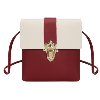 

Fashion Women Messenger Bags Hit Color Plug Lock Small Square Bag PU Leather Phone Mini Handbags Clutches YJ