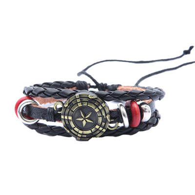 

American Captian Simple multi layers Men&39s Leather Cross Shield Bracelet