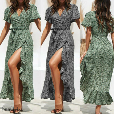 

Women Long Boho Dress Floral Summer Beach Cocktail Evening Party Maxi Sundress
