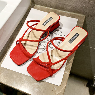 

Rough-heeled Two-Wear LadiesSandals Summer Fairy Wind Mid-heeled Slippers&Evening Shoes