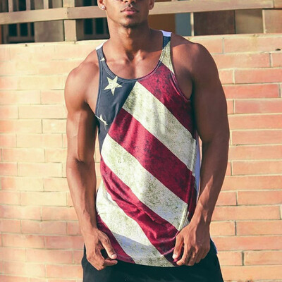 

Toponeto Men Sleeveless O-Neck Summer American Flag Printed Tank Tops Casual Shirt