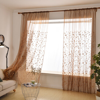 

Translucent Gauze Willow Leaf Blind Embroidered Voile Curtain Tulle Window Drapery Sheer Drapes Bedroom Organdy