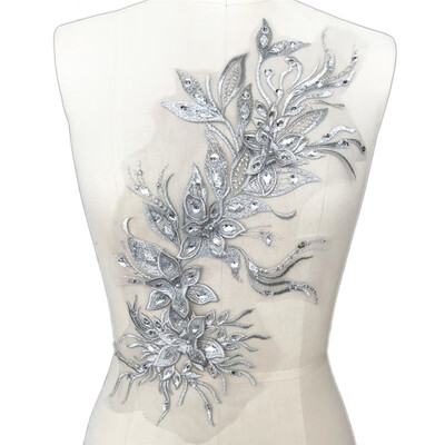 

Rhinestone Applique Lace Patch Embroidered 3D Flower Fabric to Decorate Wedding Dress Veil Garment Accessories