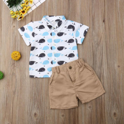 

US Toddler Kids Baby Boy Whale Tops T-Shirt Pants Shorts Outfits Clothes Summer