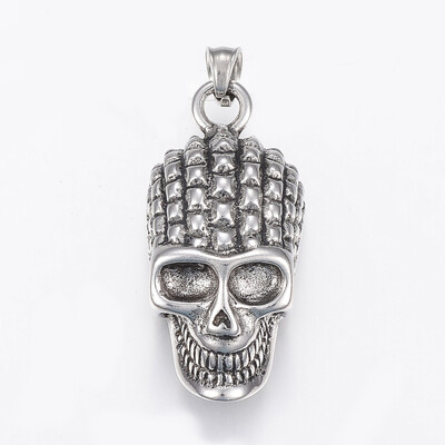 

304 Stainless Steel Pendants Skull Antique Silver 405x19x125mm Hole 6mm