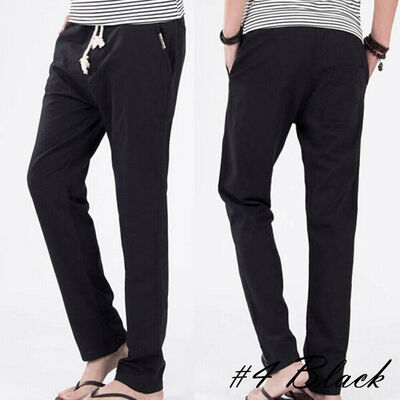 

Men Cotton Linen Loose Pants Beach Drawstring Yoga Elastic Casual Trousers