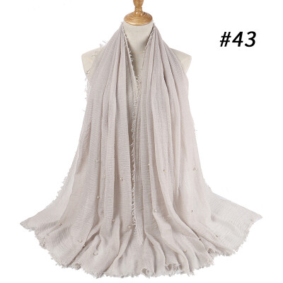 

Cotton&linen crumpled monochrome womens scarf hot two-headed pearl accessories headscarf girls