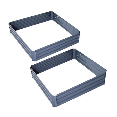 

26" x 26" x 12" Galvanized Metal Raised Garden Bed Set of 2 - Gray