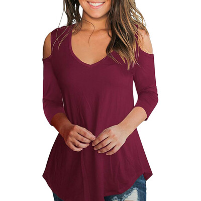 

Nomeni Womens 34 Sleeve Raglan Solid Shirt Cold Shoulder Tunic Blouse Pullover Tops