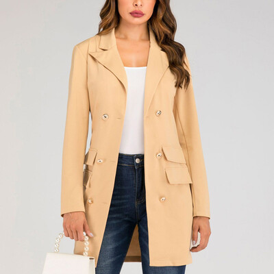 

Womens Double Breasted Button Front Military Blazer Coat Outdoor Jackets Outwear