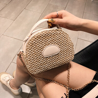 

Qiao Bani 2019 new Korean chic fashion Harajuku style straw hit color handbag shoulder diagonal female bag