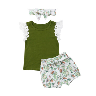 

Newborn Baby Girls Floral Clothes T-shirt TopsShorts PantsHeadband Outfits