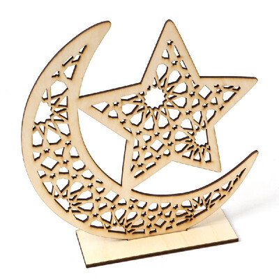 

Wooden Stand Sign Islam Eid Mubarak Ramadan Moon & Star DIY Art Craft Table Ornament Home Desktop Decoration