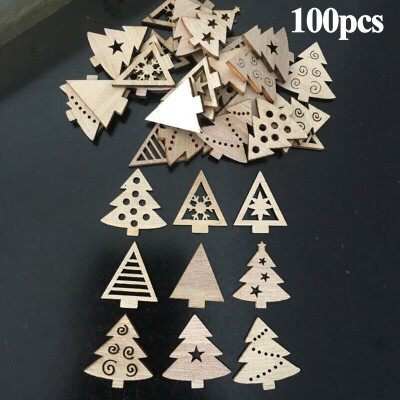 

100x Christmas Snowflakes Wooden Pendants Xmas Tree Ornaments Hanging Decoration