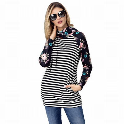 

Lace stitching long sleeve pullover hook womens hooded sweatshirt