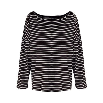 

Sexy Women Autumn Tops Striped Off Shoulder Concise Stylish T-Shirt Long Sleeve Loose Round Collar T-shirts