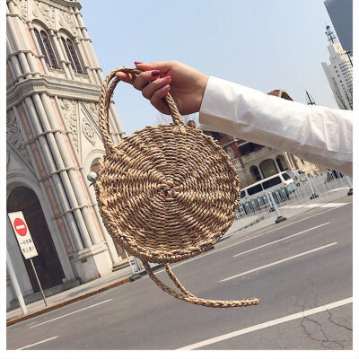 

Women Straw Woven Handbags Fashion Round Rattan Shoulder Bags Summer Ladies Beach Bag Zipper Crossbody Mini Bag