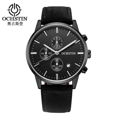 

Augustus OCHSTIN multi-function three-eye calendar multi-function leather mens watch mens watch