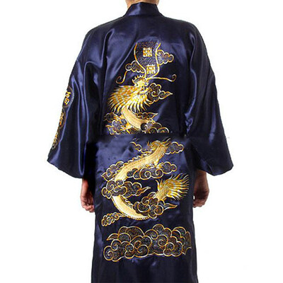 

Fashion Mens Satin Chinese Dragon Kimono Sleepwear Gown Bath Robe Nightwear