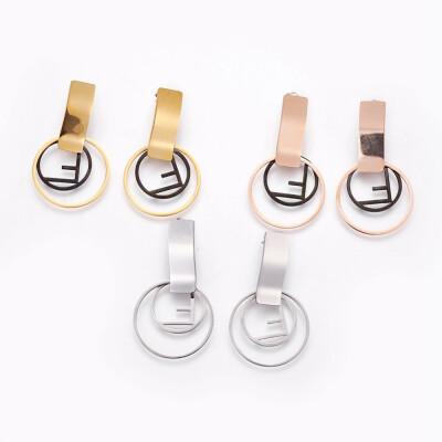 

304 Stainless Stee Dangle Stud Earrings Ring with Letter F Mixed Color 44x8525mm Pin 07mm