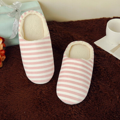 

Rose Women Men Warm Striped Slipper Indoors Anti-slip Winter House Shoes