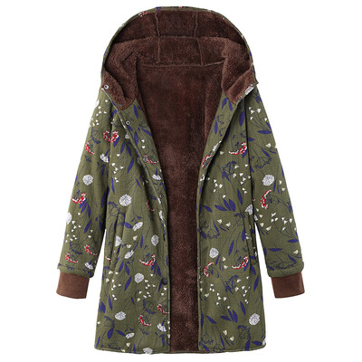 

Fall Hot Women Hooded Long Sleeve Vintage Ladies Fleece Thicken Button Long Coat