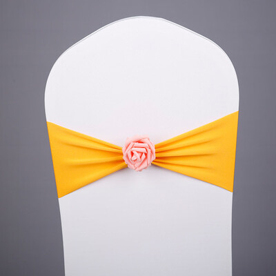 

Chair Sash Bow Elastic Chair Ribbon Back Tie Bands Pink Flower for Wedding Party Ceremony Banquet