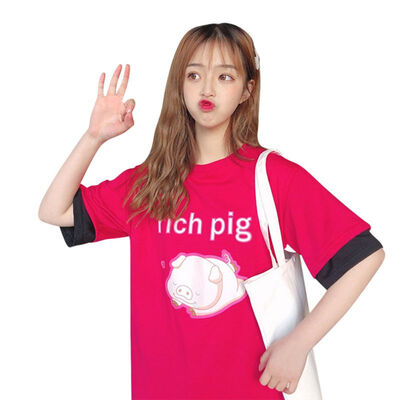 

New Arrival 2019 Summer Cotton Woman T-shirts Cartoon Print Student T Shirt for Girl Casual Everyday Female Loose T-shirts