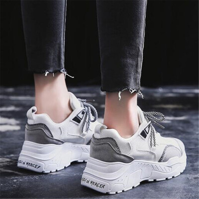 

DIWEINI 2019 New Leather Mesh Womens Platform Sneakers Fashion Women White Black Dad Shoes Woman Casual Chunky Trainers C006