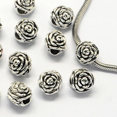 

Alloy European Beads Large Hole Beads Flower Antique Silver 12x115x10mm Hole 5mm