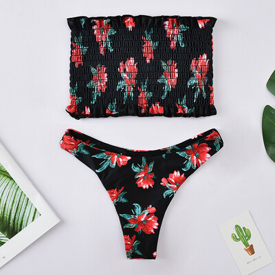 

Roseonmyhand Women Corrugated Pleated Tube Up Two Pieces Bikini Swimwear Set Beachwear