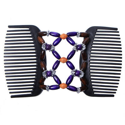

Retro Double Beaded Hair Magic Comb Clip Beading Imitation Wood Stretchy Hair Combs Pins For Women Hair Accessories