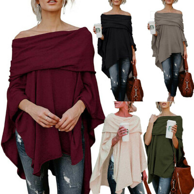 

Women OffShoulder Irregular Sweater Cloak Poncho Pullover Top Shirt Blouse Loose