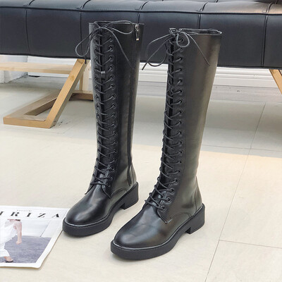 

Tie-up Martins Womens plus Velvet Yinglun High Drum 2019 Winter New European Station Joker Skinny Leather Boots
