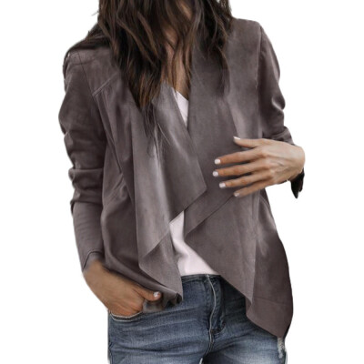 

Toponeto Women Long Sleeve Leather Open Front Short Cardigan Suit Jacket Work Office Coat