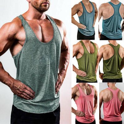 

AU Mens Sleeveless Plain Vest Sports Fitness Gym Cotton Summer T Shirt Tank Tops