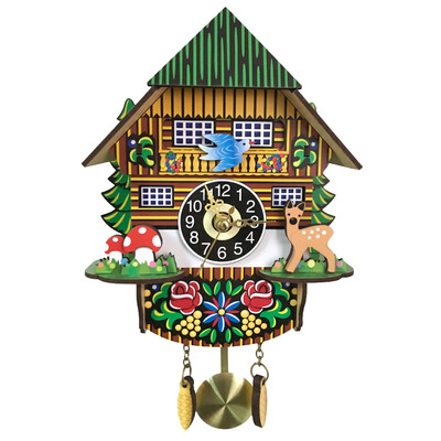 

Wooden Cuckoo Wall Clock Swinging Pendulum Traditional Wood Hanging Crafts Decoration for Home Restaurant Living Room