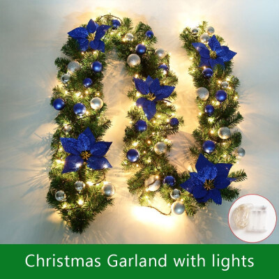 

270cm Garland Christmas Illuminated LED Light Flower Ball Decoration Pine Xmas Festive Wreath Stairs Fireplace