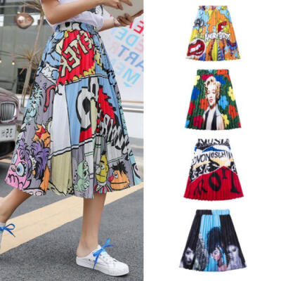 

NEW Womens Chiffon Floral Short Pleated Printed Retro Elastic High Waist Skirt