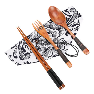 

Tableware wooden tableware chopsticks spoon fork three pieces tied line spoon chopstick fork