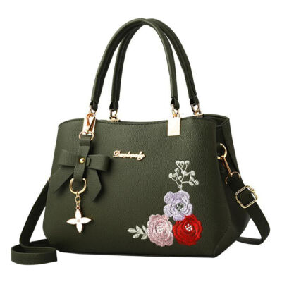 

Women Hot 2019 Fahion Handbags PU Leather Versatile Messenger Zipper Embroidered Flower Pendant Simple Portable Shoulder Bag